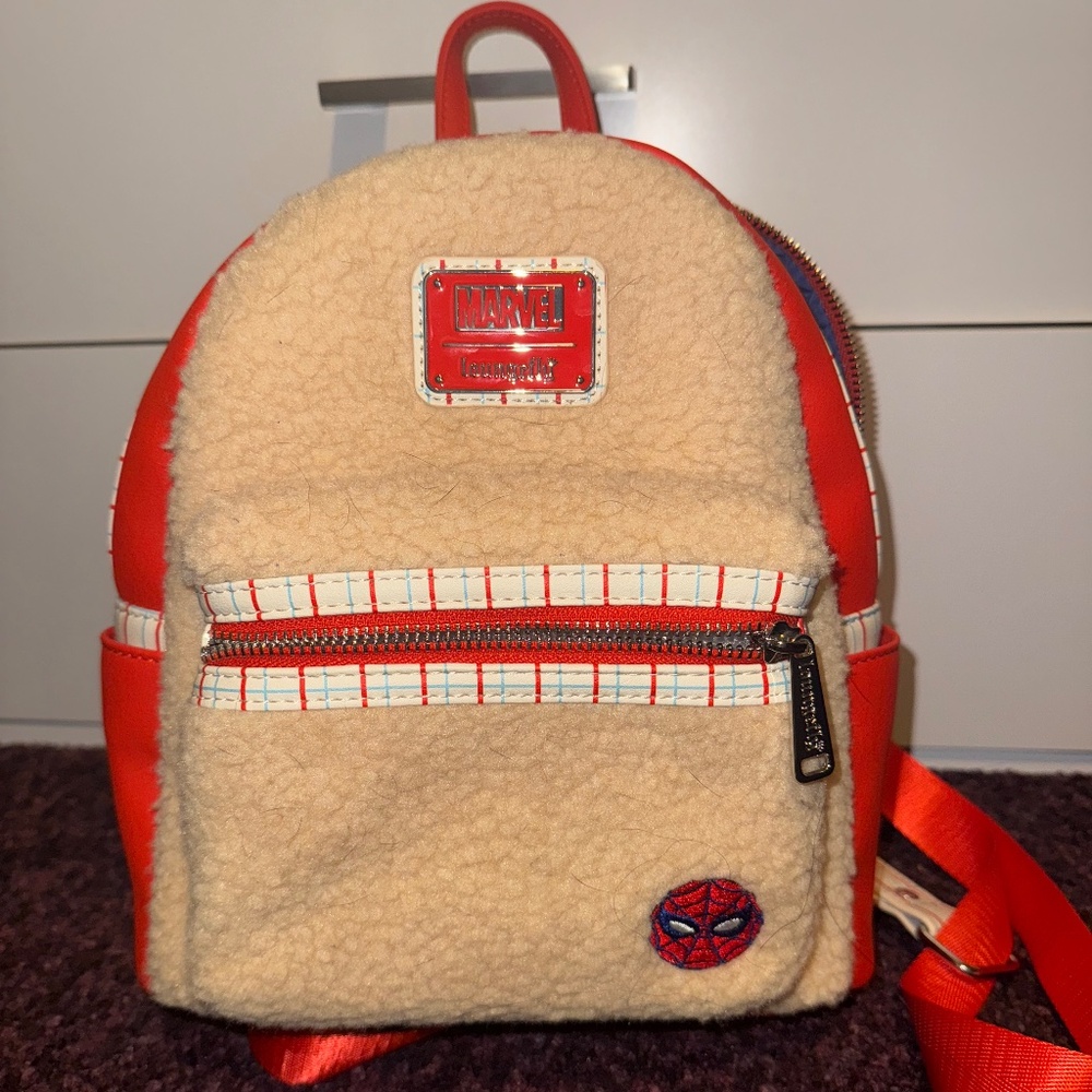 Disney Parks Marvel Loungefly Spiderman Sherpa Mini Backpack New w/ Tag